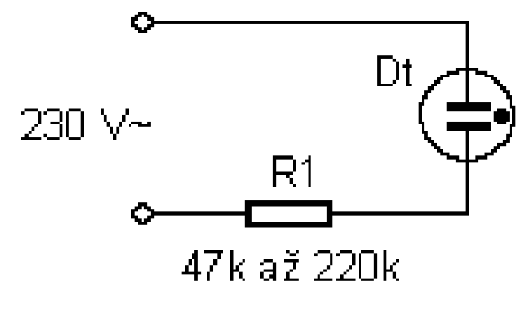 Zapojení doutnavky s předřadným rezistorem